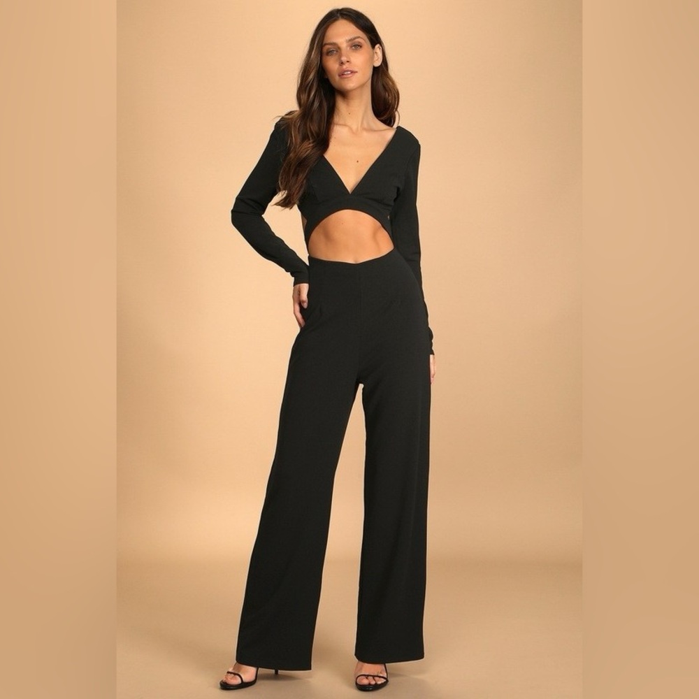 Lulu's Black Long Sleeve Jumpsuit with Straight Legs